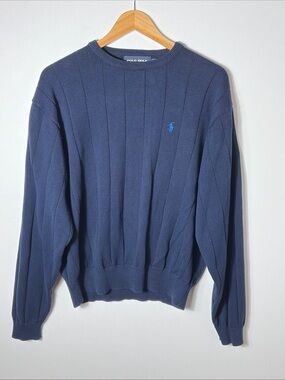 Polo Golf Ralph Lauren Sweater XL Navy 100% Cotton Made in USA Crewneck